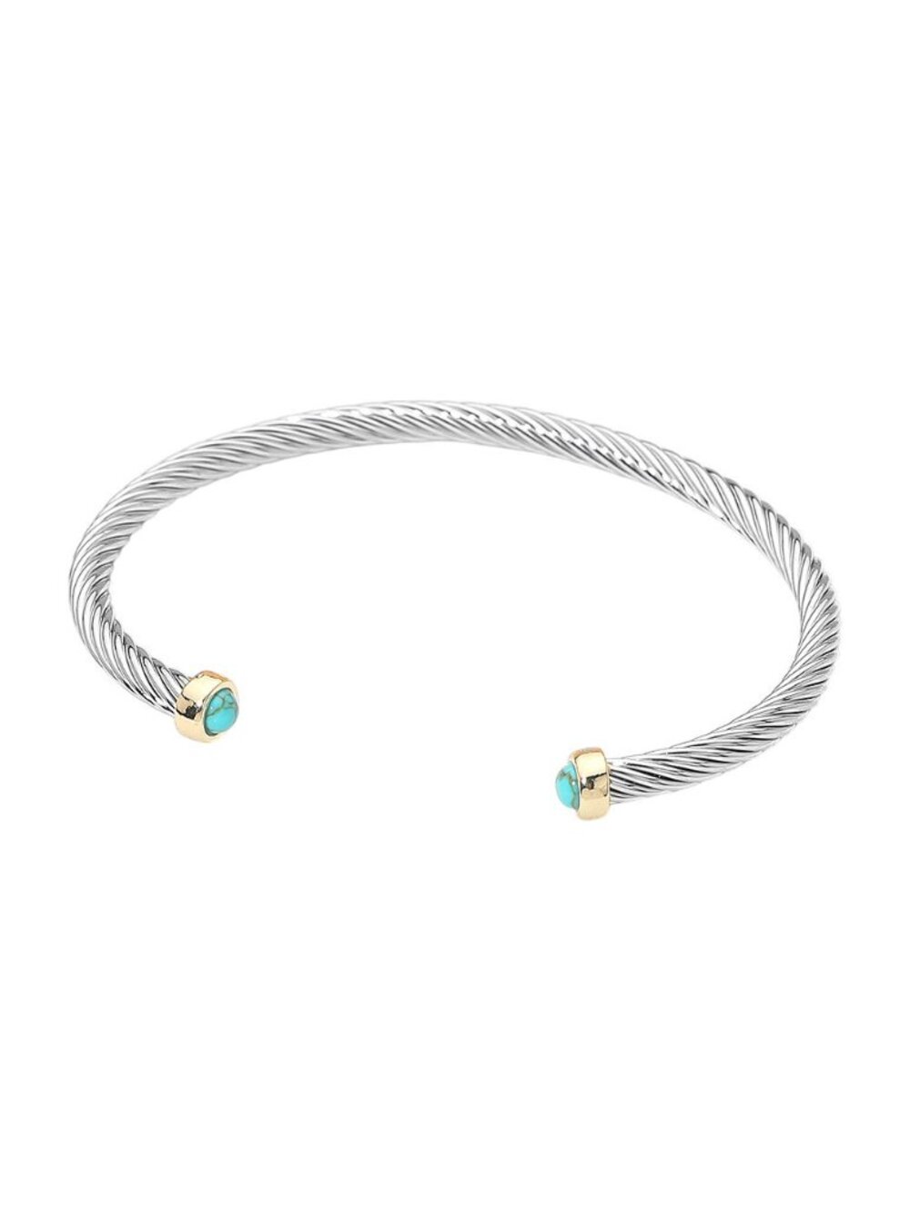 Tigerstars Turquoise Faceted Stone Tip Twisted Cable Cuff Bracelet